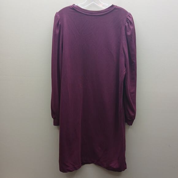 Boden Stretch Puff Sleeve Crew Neck Dress Winter Burgundy Maroon Size 16R - Picture 2 of 10